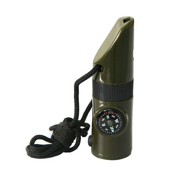 Outdoor 7-in-1 Multifunctional Whistle - ABS Whistle with LED Light, Compass, Magnifying Glass, Lightweight, Ideal for Camping, Hiking, Sports