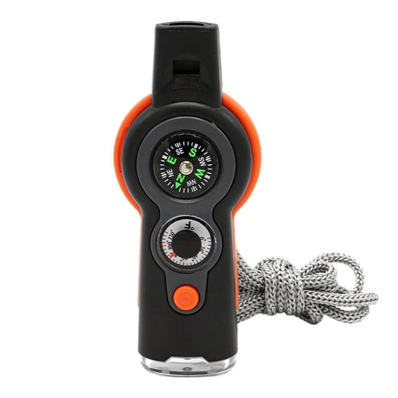 Outdoor 7-in-1 Survival Whistle with LED Light, Temperature Gauge,
