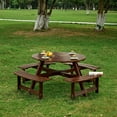 thumbnail image 1 of Outdoor 8 Person Picnic Table, 8 person Round Picnic Table with 4 Built-in Benches, Umbrella Hole, Outside Table and Bench Set for Garden, Backyard, Porch, Patio,  Natural   WL, 1 of 18