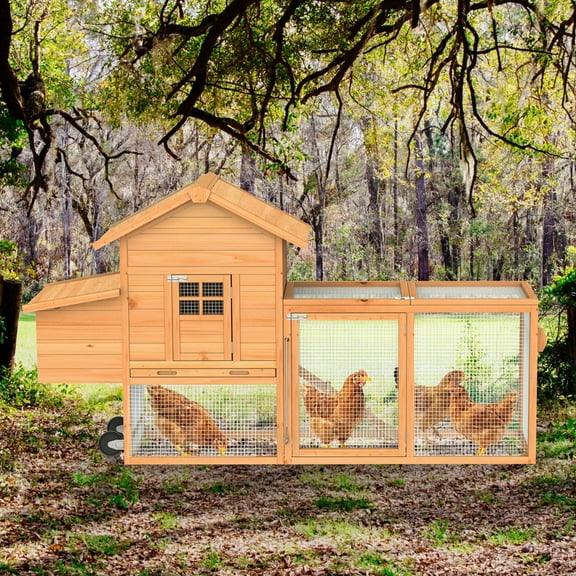 Outdoor 80'' Wooden Chicken Coop Nest Box Hen House Poultry Pet Hutch With Wheels