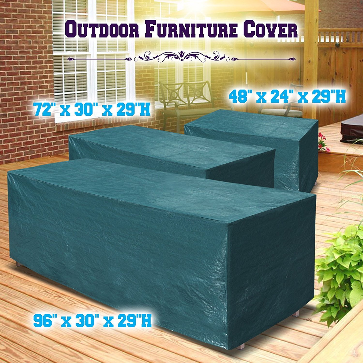 Outdoor 96"x30"x29" Patio Garden Table Furniture Set Protector, Furniture Cover, Green