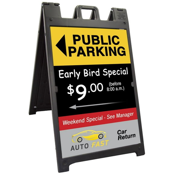 Outdoor A-Frames for 24”w x 36”h Signage, Double-Sided Sidewalk Signs Made From Black Plastic, Quick Change Graphics, Built-in Handle (BSWP2436BK)