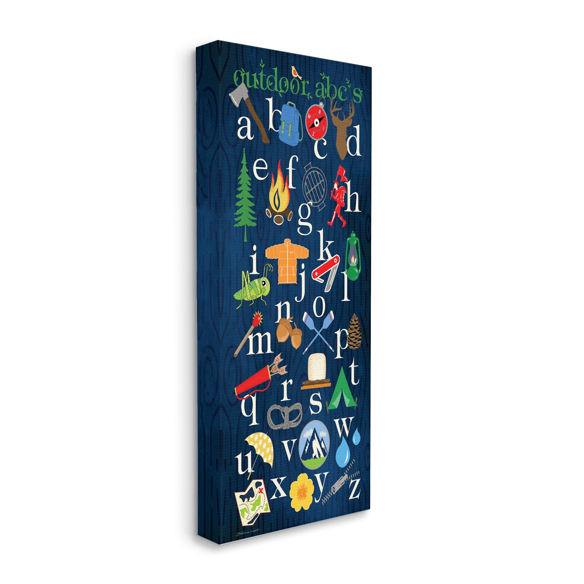 Outdoor ABCs Blue Canvas Print with Wooden Frame