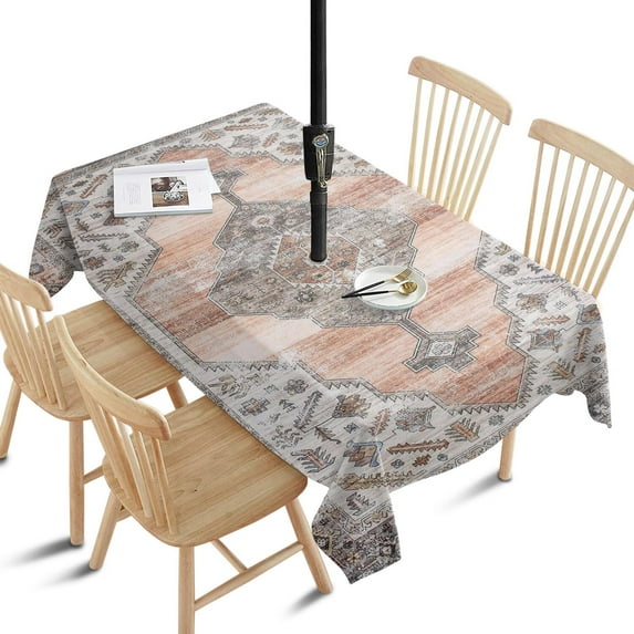 Outdoor Abstract Contemporary Tablecloth with Umbrella Hole and Zipper,Rectangle Waterproof Wrinkle Free Table Cloth Decorative Fabric Washable Table Cover for Patio, Party, Picnic 60 X 84 Inch