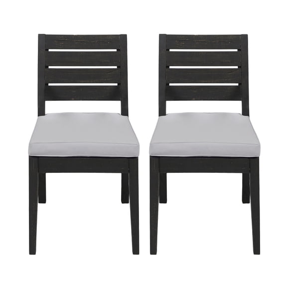 Outdoor Acacia Wood Armless Dining Chair with Cushions (Set of 2) , Sandblasted Dark Gray + Light Gray