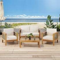 Outdoor Acacia Wood Chat Set, Teak, Mixed Brown