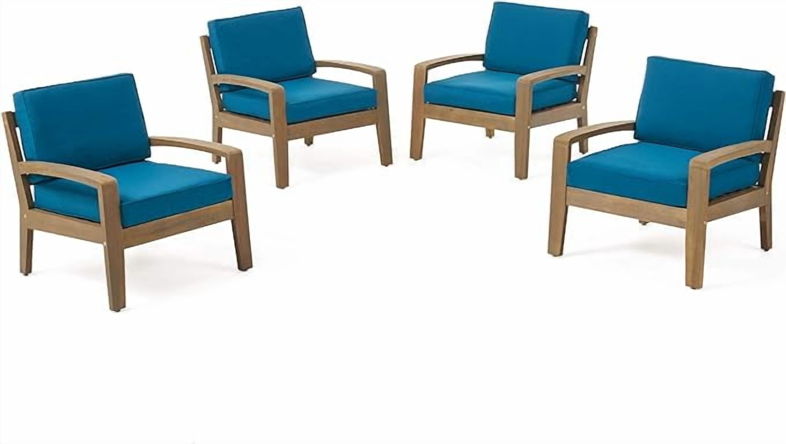 Outdoor Acacia Wood Club Chair Set of 4, Multi Quantity Leisure Single Seats for Patio Garden, Dark Gray