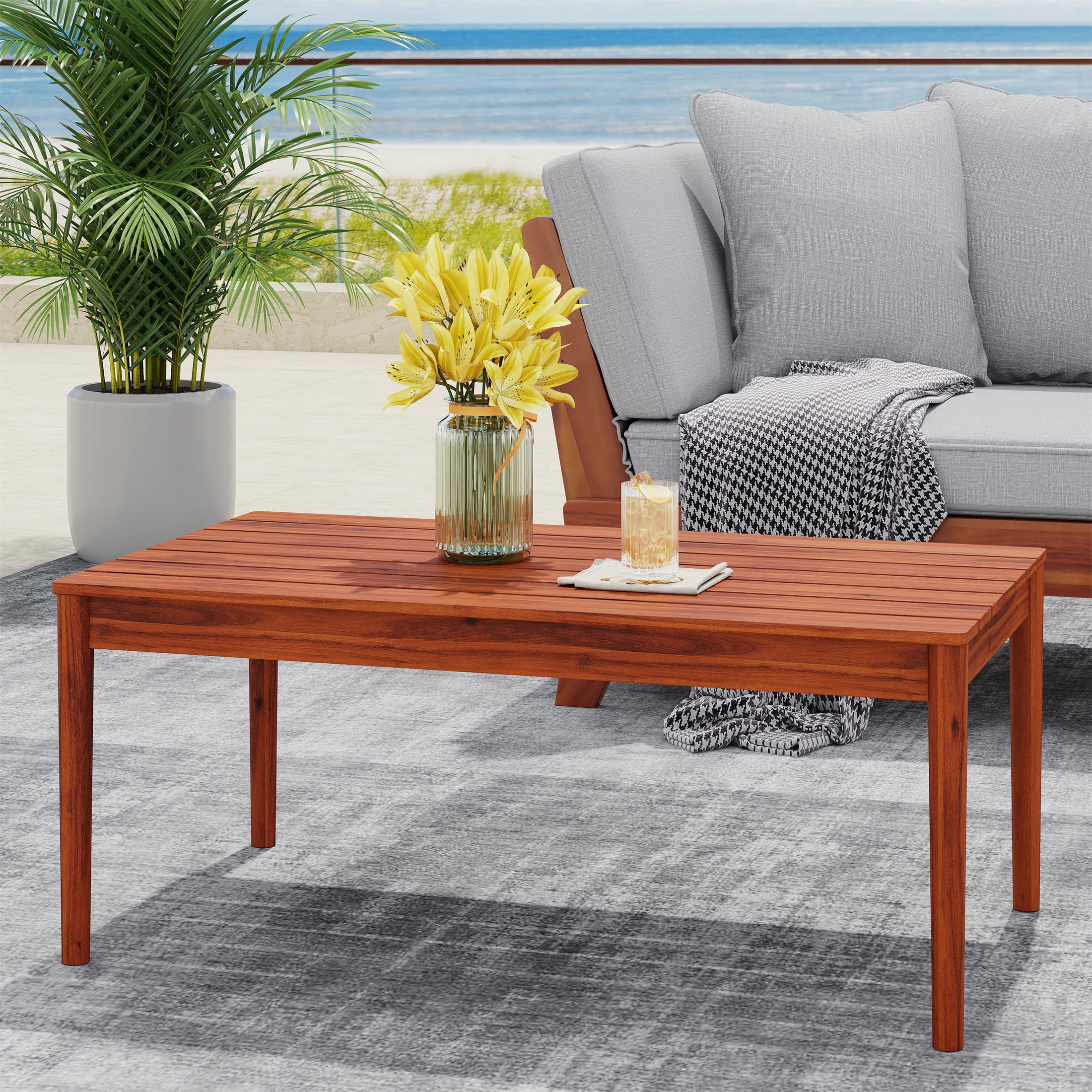 Outdoor Acacia Wood Coffee Table for Patio Deck Garden, Teak
