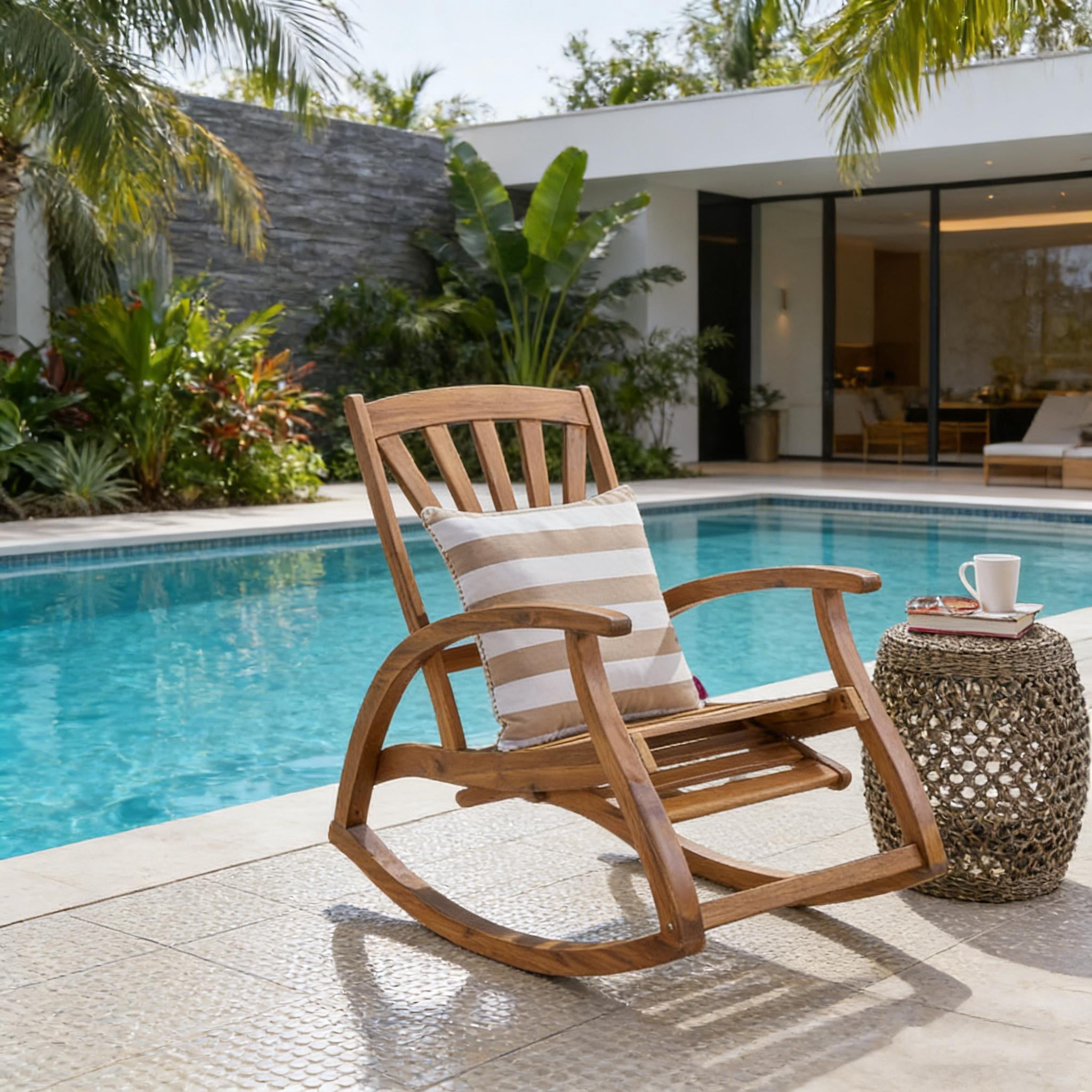 Outside Rocker Chair Outdoor Acacia Wood Rocking Chair with Retractable Foot Panel – Patio ...