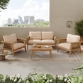 thumbnail image 1 of Outdoor Acacia Wood & Rope Sectional Patio Sofa Set 4-Piece, Weather-Resistant Conversation Set with Cushions for Garden, Heavy Duty, Teak+Beige, 1 of 11