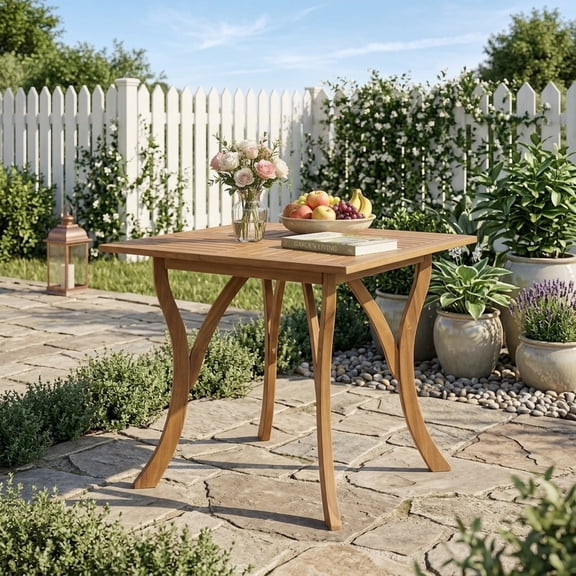 Outdoor Acacia Wood Square Dining Table - 31.5"W x 31.5"D x 30"H - Teak Finish
