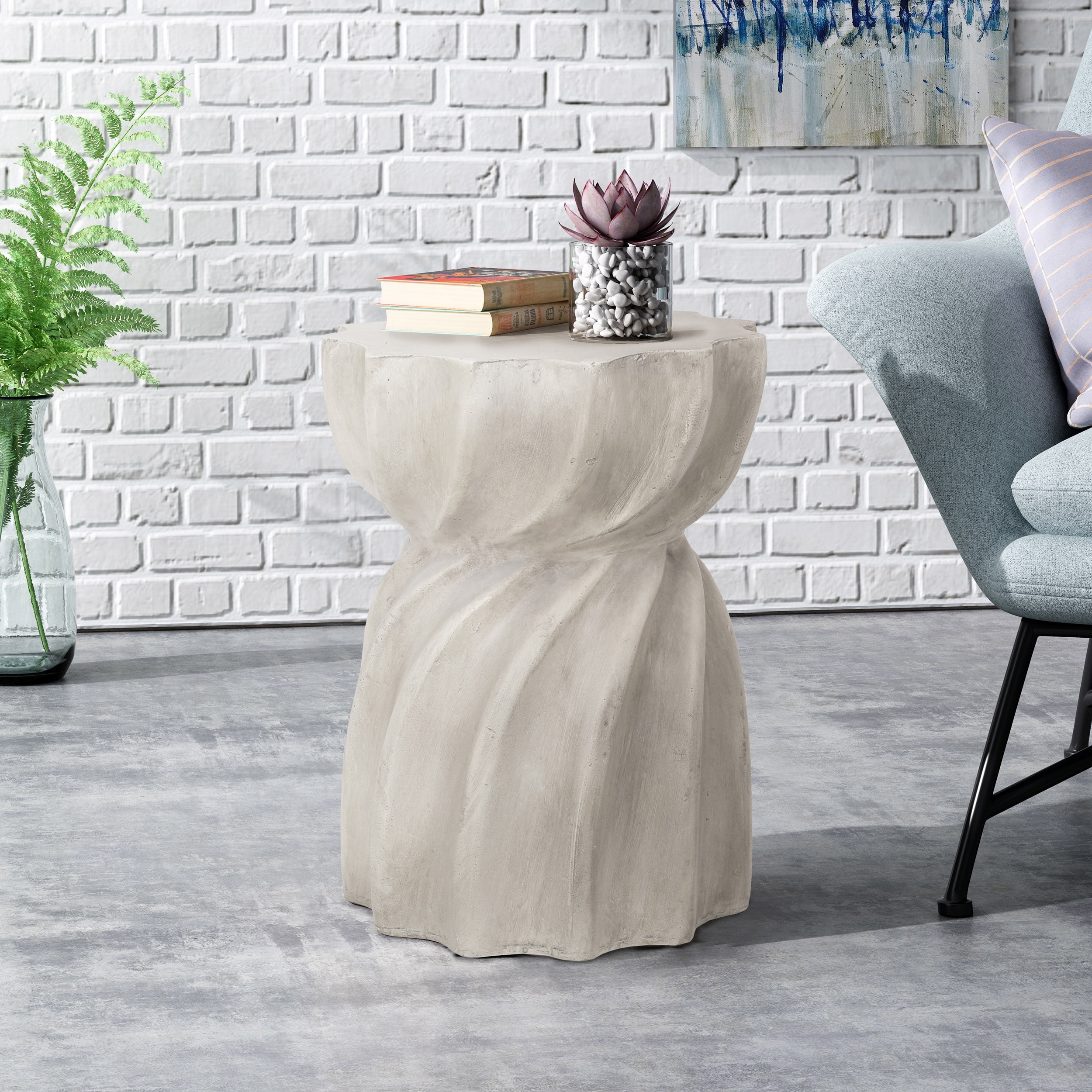 Outdoor Accent Side Table, Concrete Craft Leisure Table for Patio Garden, Copper and Concrete