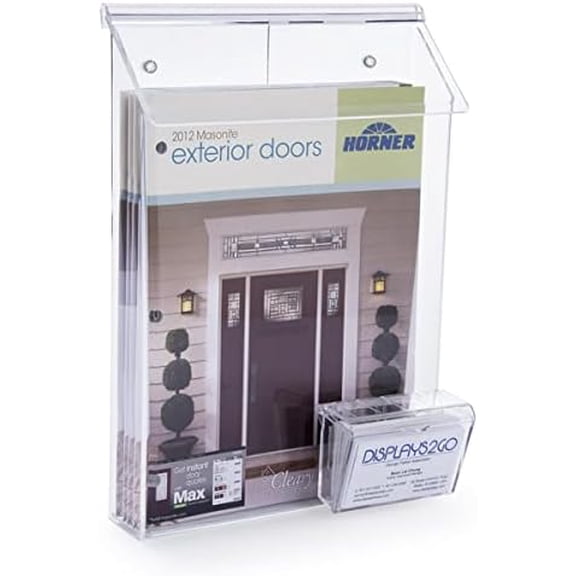 Outdoor Acrylic Magazine Wall Rack, 8.5" w, Business Card Pocket, Hinged Lid - Clear (OPD85CLBC)$$Office
