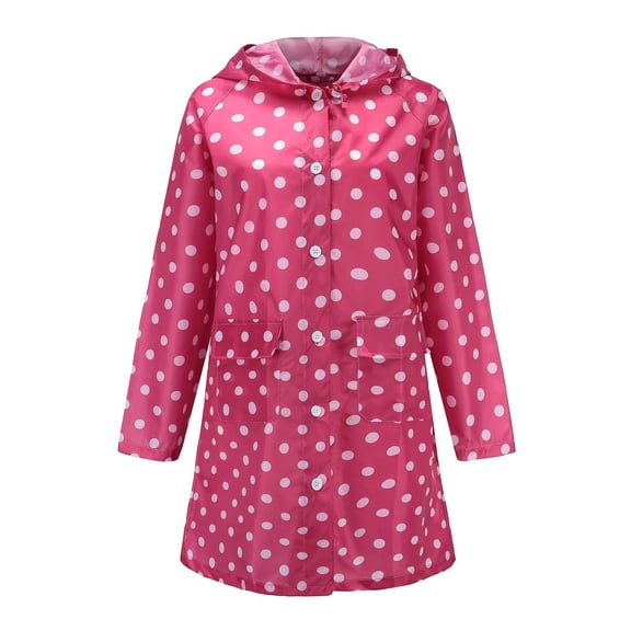 Outdoor Activities Rain Jacket Polka Dot Hooded Waist Cinched Waterproof Rain Coat for Travel Activities Rose Red 1 Piece