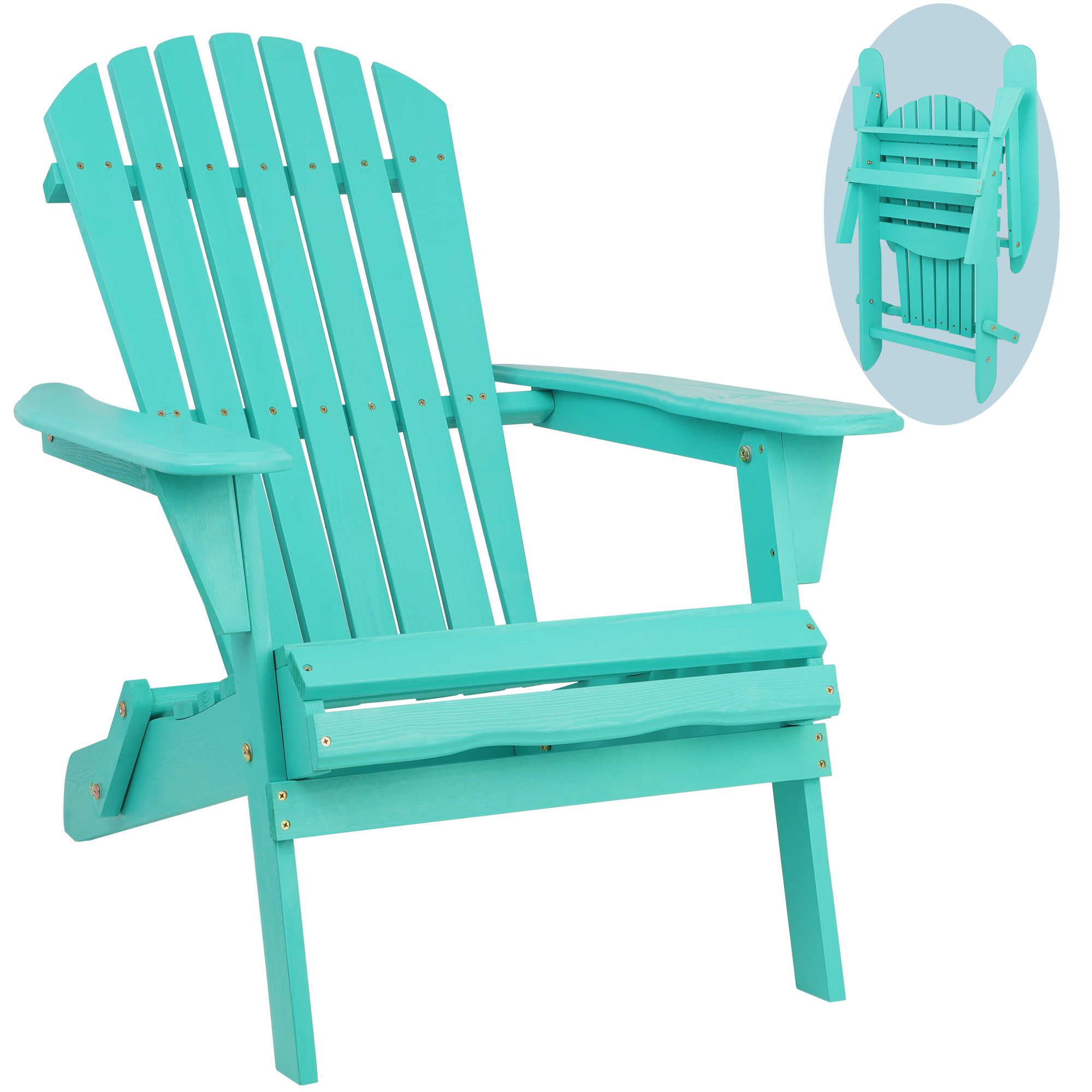 Outdoor Adirondack Chair, Seizeen Wooden Folding Adirondack Chair, Patio Furniture Lounge Chair Quick Assembled, Outdoor Chairs for Deck Pool Yard Garden, Cyan - image 1 of 8