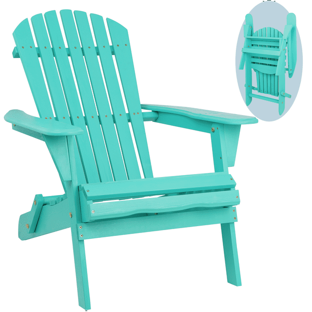 Outdoor Adirondack Chair, Seizeen Wooden Folding Adirondack Chair, Patio Furniture Lounge Chair Quick Assembled, Outdoor Chairs for Deck Pool Yard Garden, Cyan