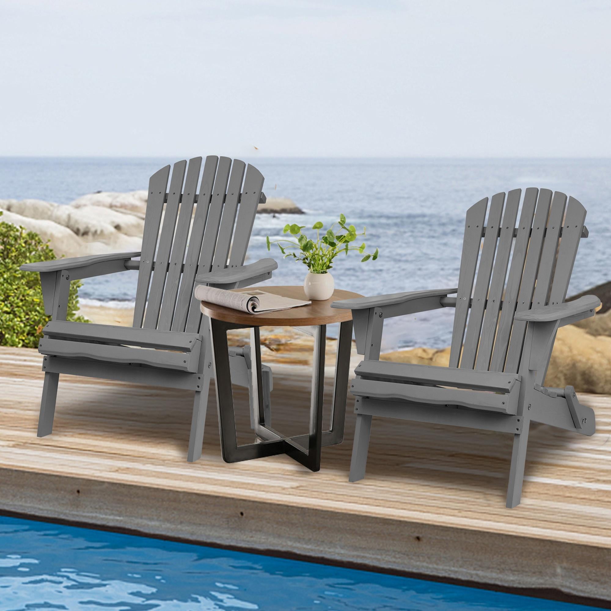 Gray Foldable Cedar Wood Adirondack Chair Set of 2
