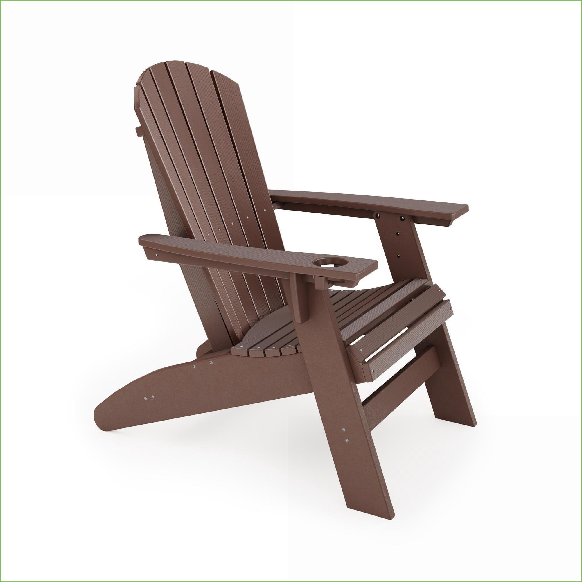 Outdoor Adirondack Chair | Traditional Curved Back Lounge for Patio, Poolside, Garden | Brown | HDPE