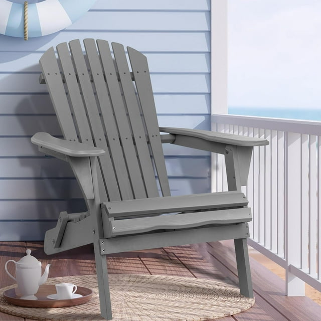 Outdoor Adirondack Chair, Wood Patio Chair Folding Design, High Backrest Fire Pit Lounge Chair for Backyard Porch Poolside Deck, Half Assembled, 1 PCS
