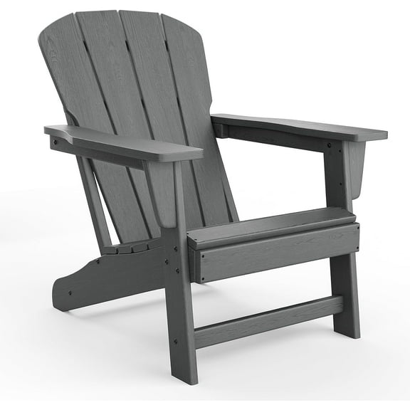 Outdoor Adirondack Chairs, HDPE Plastic Patio Chairs for All Weather, Weather Resistant Fire Pit Chair with Wide Armrests & Slatted Back, Heavy Duty Outdoor Seating for Patio, Deck, Lawn, Grey