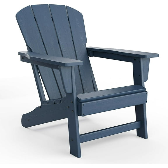 Outdoor Adirondack Chairs, HDPE Plastic Patio Chairs for All Weather, Weather-Resistant Fire Pit Chair with Wide Armrests & Slatted Back, for Patio, Deck, Lawn, Navy Blue