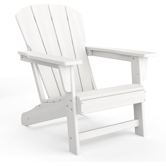 Outdoor Adirondack Chairs, HDPE Plastic Patio Chairs for All Weather, Weather-Resistant Fire Pit Chair with Wide Armrests & Slatted Back, for Patio, Deck, Lawn, White
