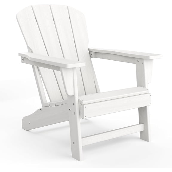 Outdoor Adirondack Chairs, HDPE Plastic Patio Chairs for All Weather, Weather-Resistant Fire Pit Chair with Wide Armrests & Slatted Back, for Patio, Deck, Lawn, White