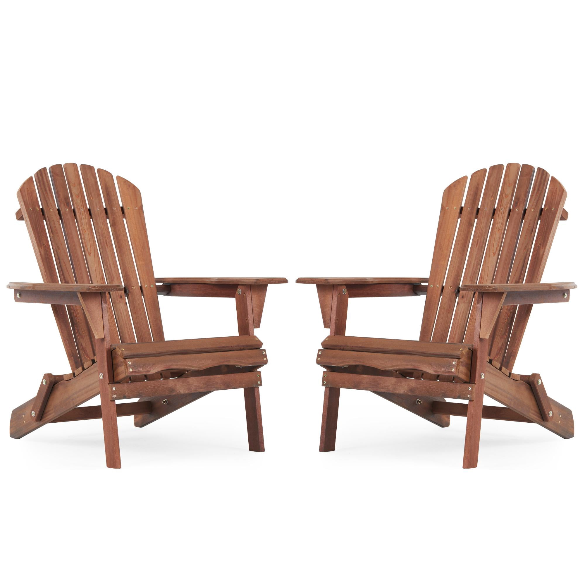 Outdoor Adirondack Chairs Set of 2, Foldable Solid Wood Patio Chairs for Garden, Backyard, Pool, Fire Pit, Half Pre-Assembled | Natural Light Brown | Slat Back