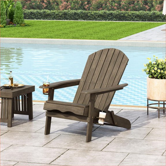 Outdoor Adirondack Lounge Chair | Rustic Folding for Patio Backyard Poolside | Wood | Slat Back