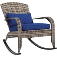 thumbnail image 1 of Outdoor Adirondack Rocking Chair, Navy Blue PE Rattan with High Back, Cushion & Pillow for Patio | Navy Blue | Rattan, 1 of 10