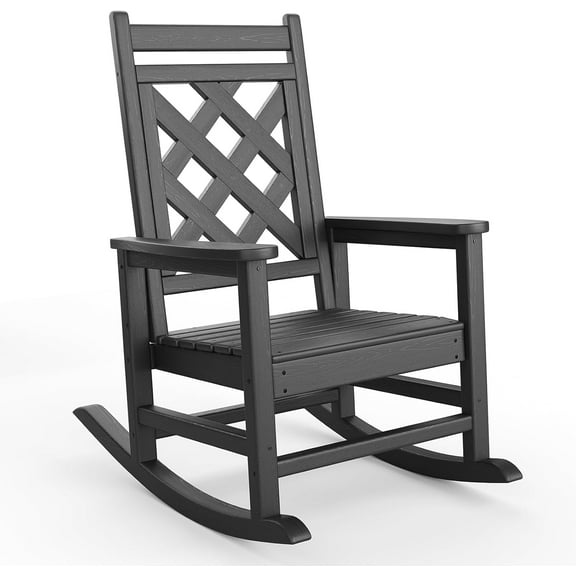 Outdoor Adirondack Rocking Chair, All Weather HDPE Fire Pit Chair with Wide Back, 380LB Weight Capacity Outdoor Lounger Rocking Fire Pit Chair for Patio, Garden, Backyard, Lawn Deck,Black