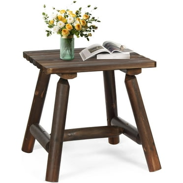 Outdoor Adirondack Side Table, 19.5" Thick Wooden Patio Square End Table with Slatted Tabletop, Solid Wood Rustic Accent Table for Indoor & Garden Deck Porch Balcony Backyard, Carbonized