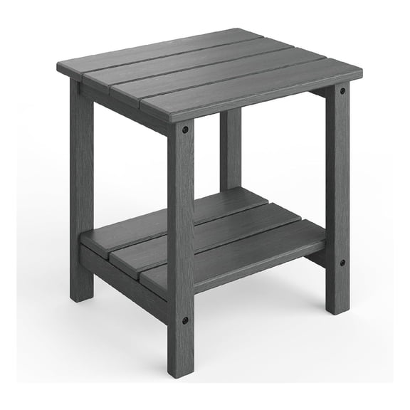 Outdoor Adirondack Side Table, HDPE 2-Tier Sturdy Patio End Table Weather Resistant for Adirondack Chair, Outdoor Square Side Tables for Patio, Poolside, Porch, Deck, Indoor, Backyard