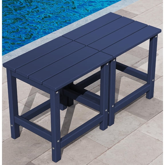 Outdoor Adirondack Side Tables Set Of Two, Weatherproof Double Deck Patio End Table, Heavy Duty Resin Accent Tables For Backyard Deck Balcony Poolside Chairs, Navy Blue