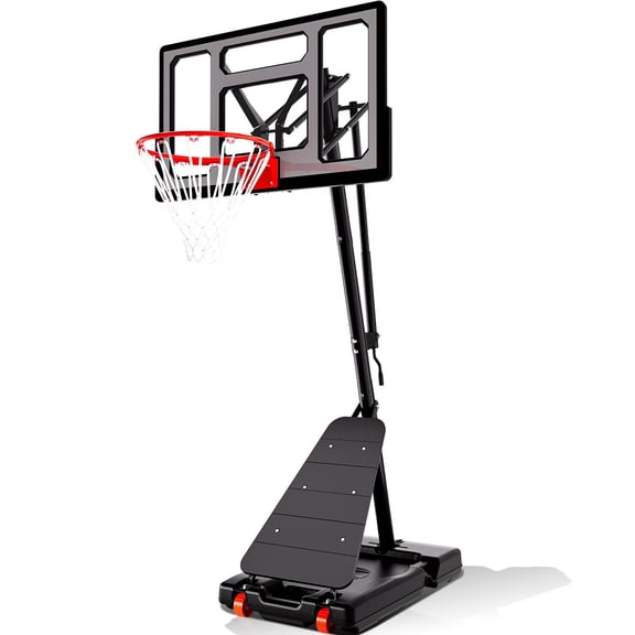 Outdoor Adjustable Basketball Hoop Goal System, 5.3-10FT Height, 40/44/48 Inch Impact Backboard, Portable Wheels, Suitable for Adults