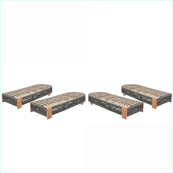 Outdoor Adjustable Chaise Lounge Chairs, Set of 4, Industrial Rustic for Patio Pool Backyard Garden | Acacia Wood | Rope