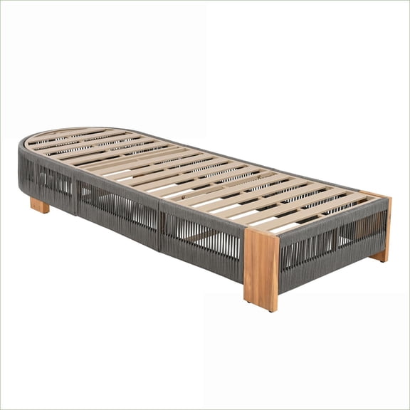 Outdoor Adjustable Chaise Lounge | For Patio Backyard Pool, Industrial Rustic, Uncushioned Slate Gray Rope | Acacia Wood,Iron,Rope | Slat Back