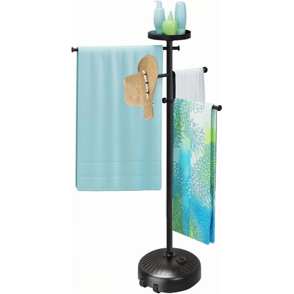 Outdoor Adjustable Heavy-Duty Towel Rack with Built-In Tray and Wheels