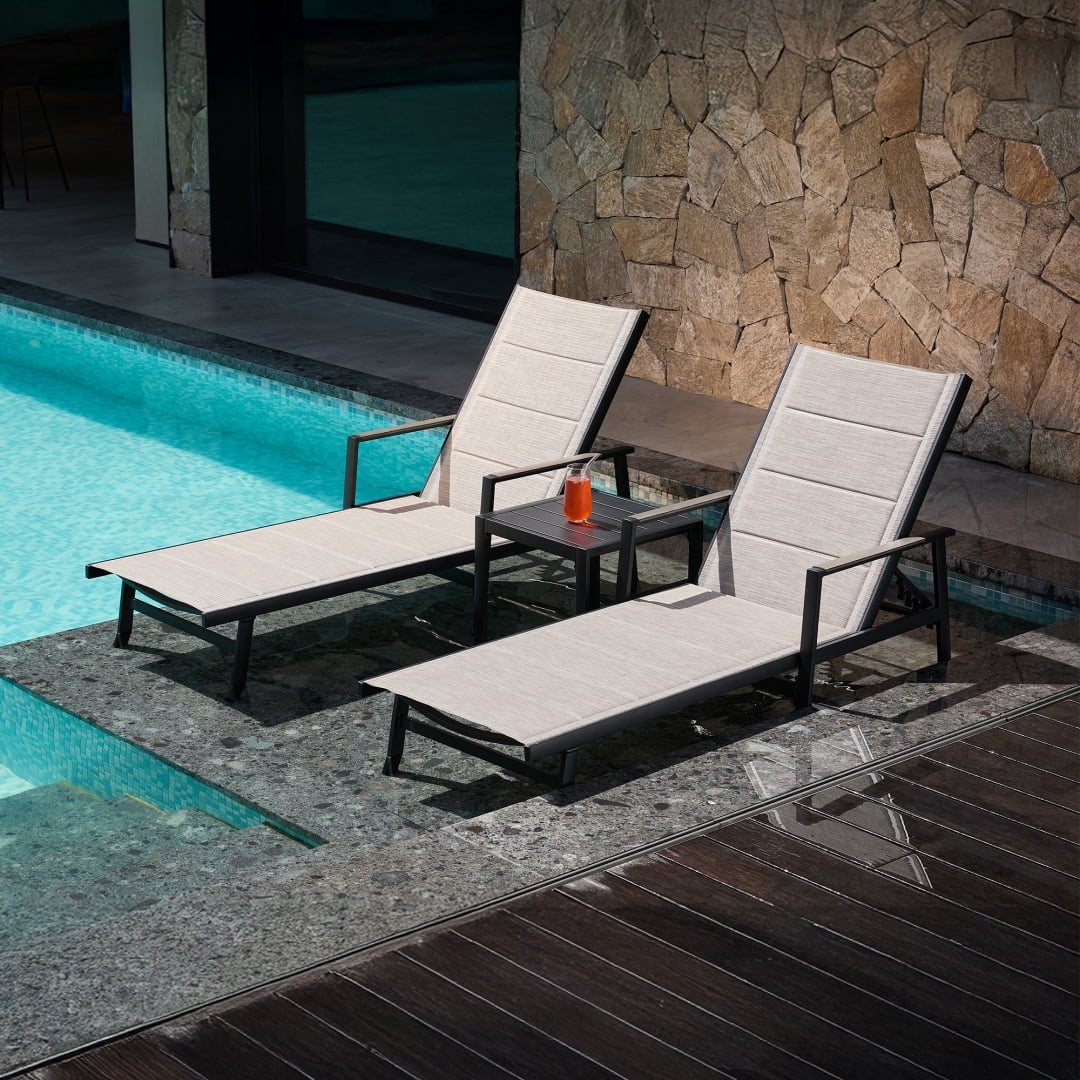 Outdoor Adjustable Recliner Chair Set 2 Pieces – Aluminum Frame, for Patio, Beach, Yard, Pool, Gray