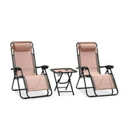 Outdoor Adjustable Zero Gravity Lounge Chair Recliners with Table and Padded Headrest Pillows, 2 Pack, (Cream) 1.0,