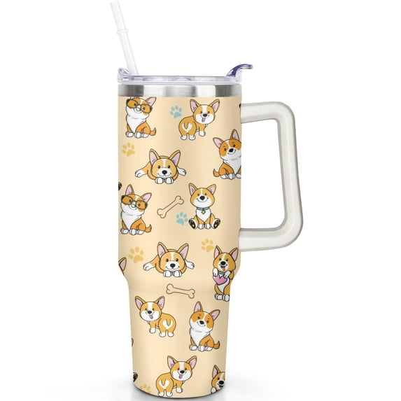 Outdoor Adventure 40oz Dog Tumblers with Lids Straws Vacuum Insulated Dog Tumbler with Handle Flip Straw Lid Leak Proof Stainless Steel