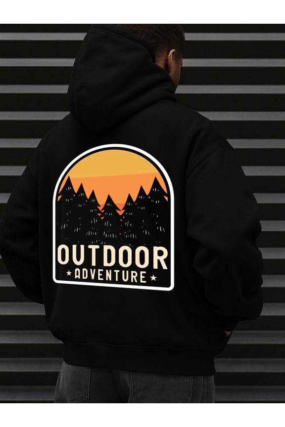 Outdoor Adventure sweatshirt Camping men's polyester black Solid Color Design Long Sleeve Casual Hooded Sweatshirt spring vintage aesthetic elegant cute beer Retro Unisex hoodie