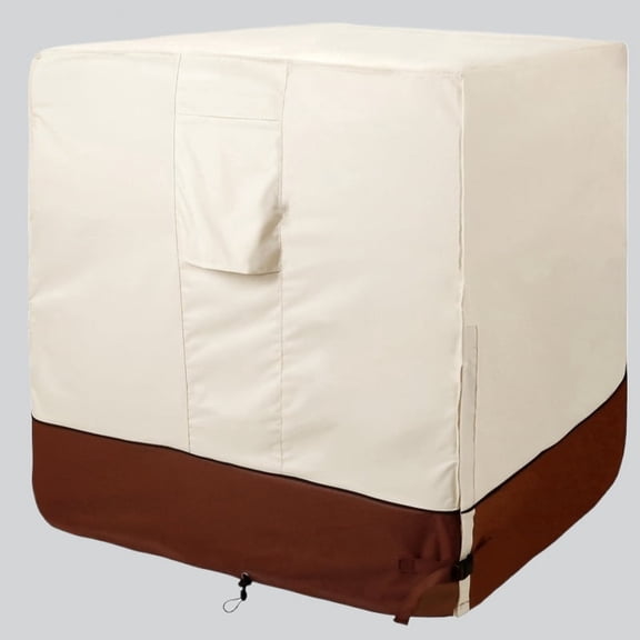 Outdoor Air Conditioner Cover, 420D Oxford Waterproof Central AC Unit Protector with Windproof Drawcords, Side Buckle, Air Vents and Handles, Fits Units up to 34 x 34 x 30 Inches, Beige