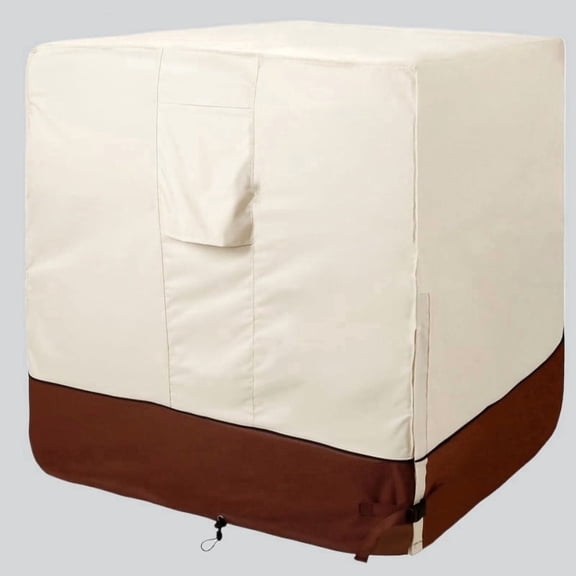 Outdoor Air Conditioner Cover, 420D Oxford Waterproof Central AC Unit Protector with Windproof Drawcords, Side Buckle, Air Vents and Handles, Fits Units up to 38 x 38 x 40 Inches, Beige