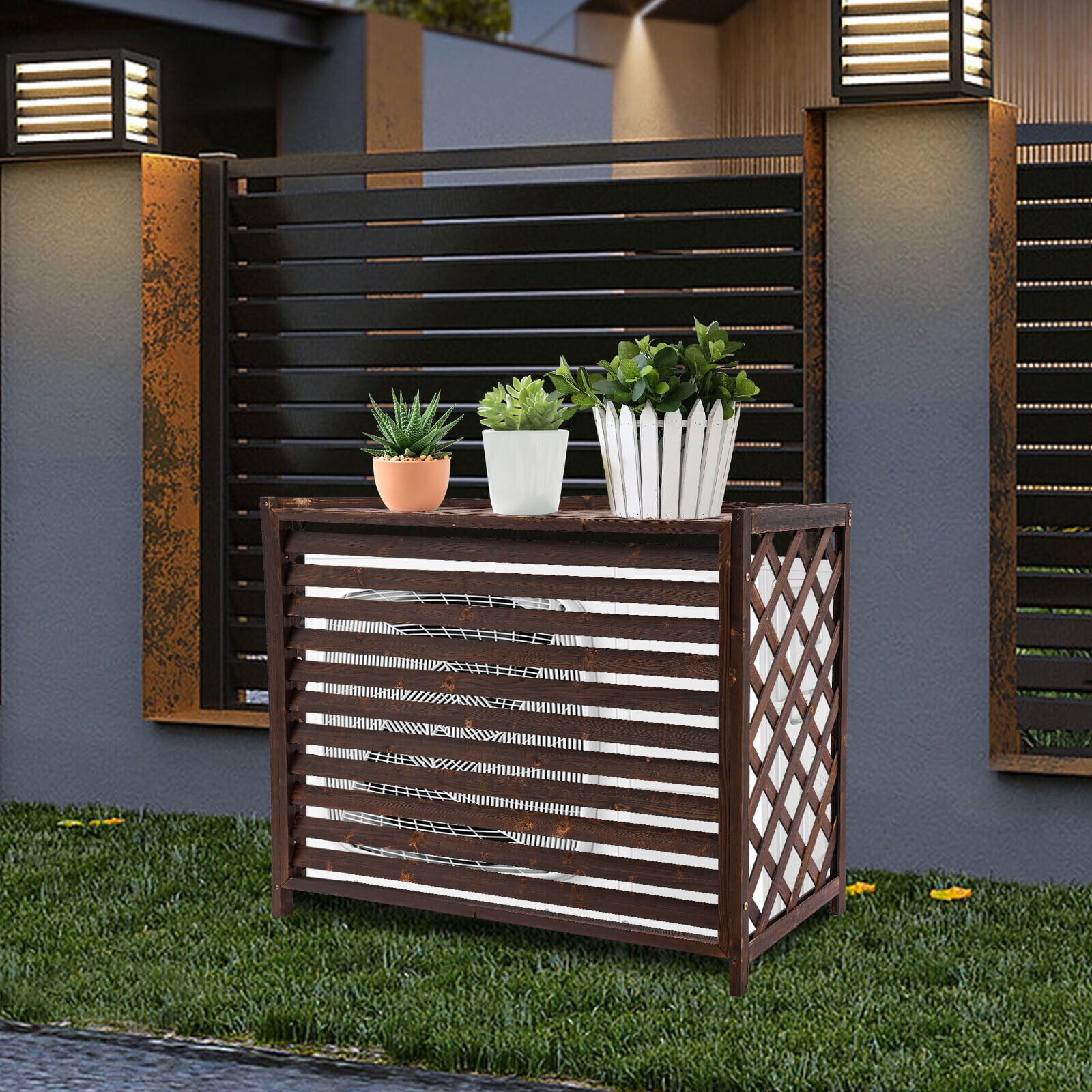 Outdoor Air Conditioner Cover Fence Screen Carbonized Preservative Wood