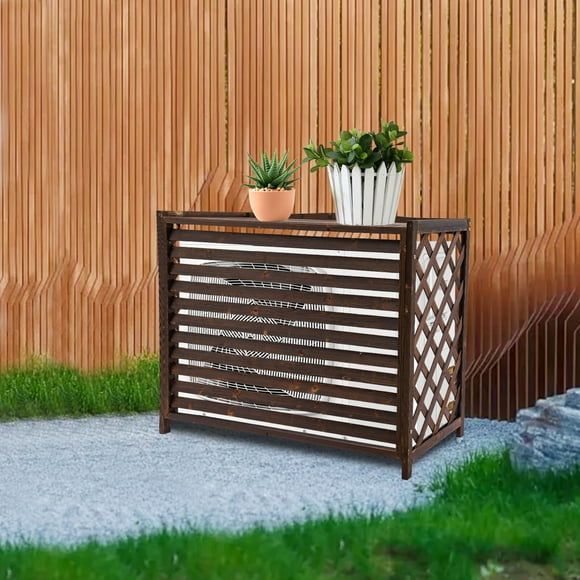 Outdoor Air Conditioner  Guard Fence, Carbonized Wood Construction, 43.31x19.69x33.46in Size, Prevents Animal Access and Weather Damage