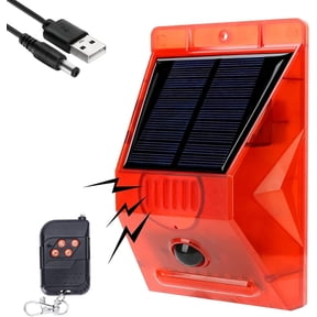 Outdoor Alarm Siren with Motion Detector Solar Alarm Light with Remote Controller 129db Sound Security Siren IP65 Waterproof 24 Hours & Night Mode for Home, Farm, Villa, Yard,Barn