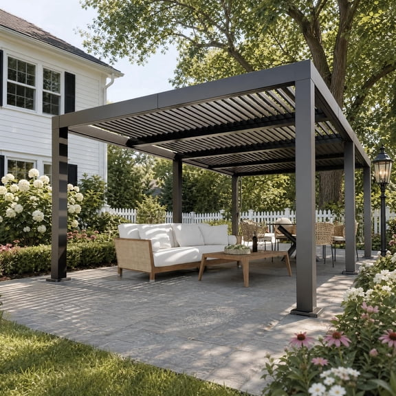 Outdoor All-Aluminum Louvered Pergolas 12x20 ft, Weather-Resistant Louvered Hardtop Gazebo with Adjustable Roof & Integrated Drainage System, Heavy Duty Patio Cover for Garden, Backyard, Gray