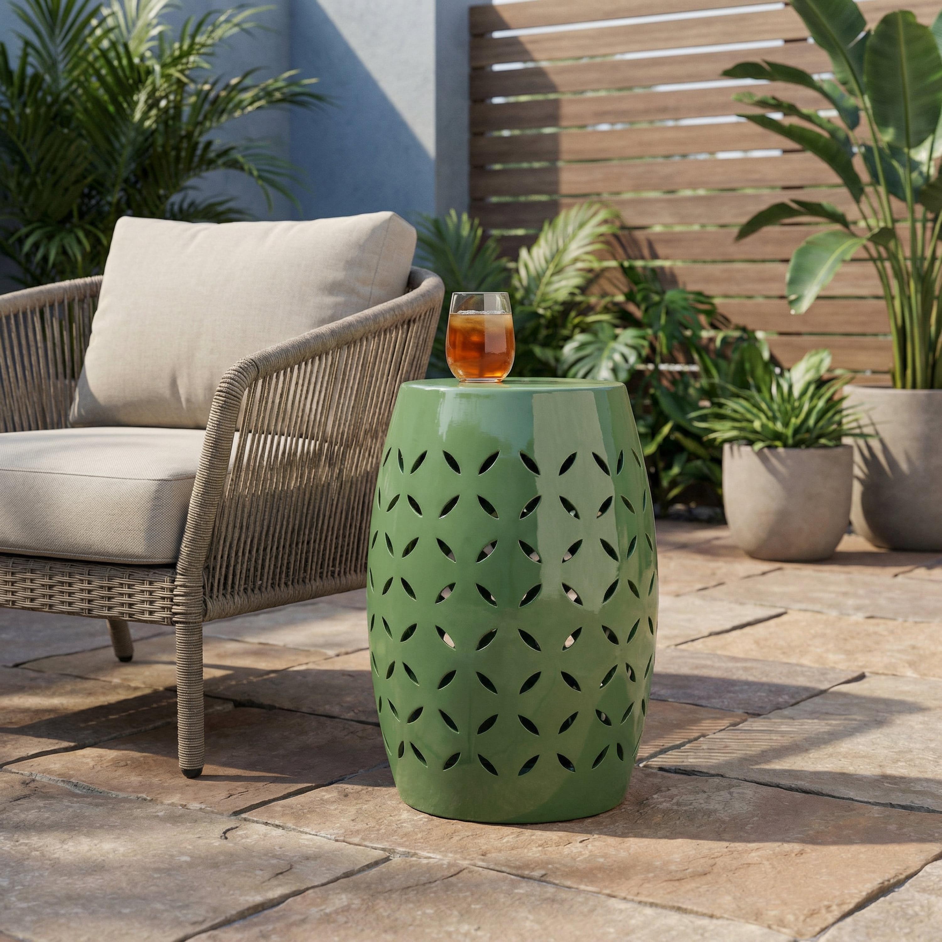 Outdoor All-Metal Iron Side Table 12 Inch for Patio Garden, Green