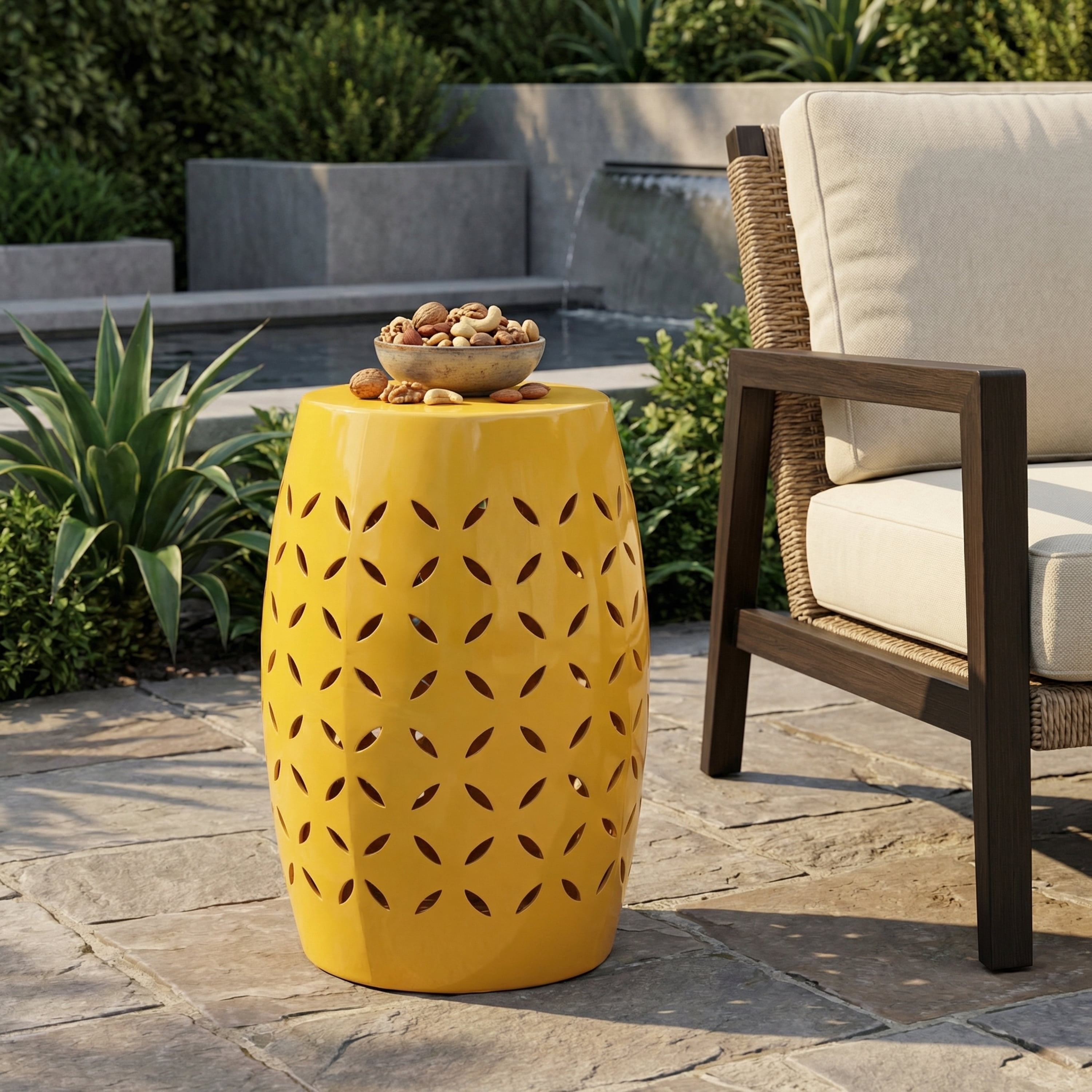 Outdoor All-Metal Iron Side Table 12 Inch for Patio Garden, Yellow